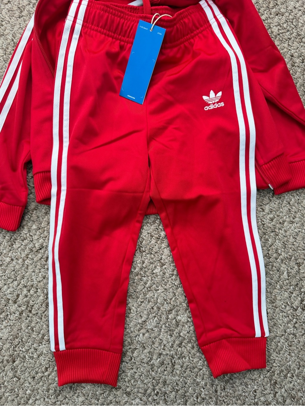 adidas Red Kids Joggers with White Side Stripes
